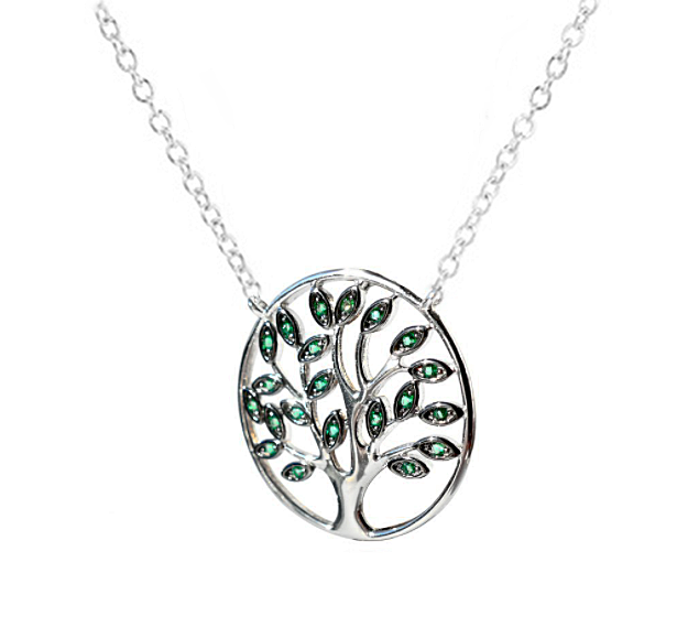 Collana albero della vita con cirstalli verde smeraldo